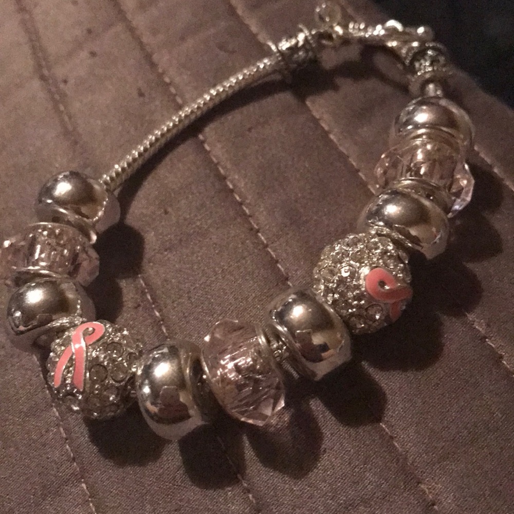 Silver breast cancer awareness bracelet